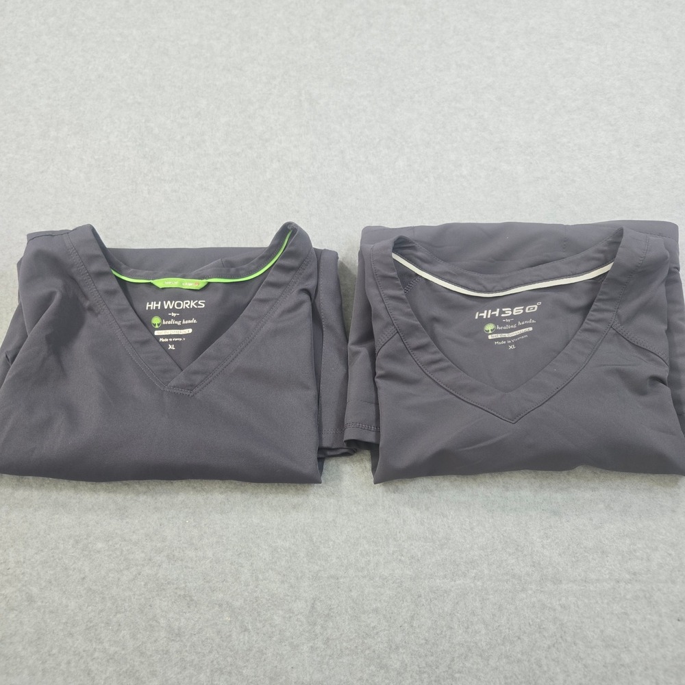 Healing Hands Scrub Tops Set of 2 HH Works HH360 Gray V-Neck XL Womens Medical